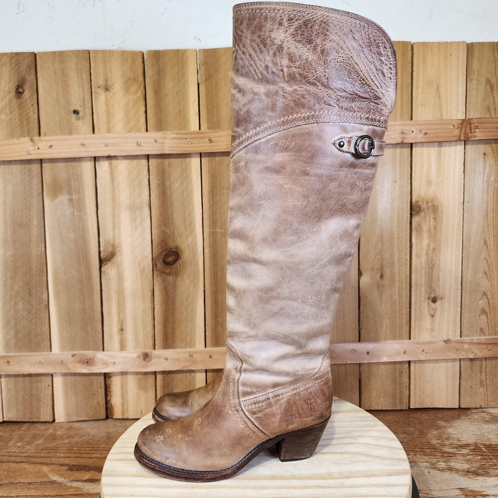Frye Jane Tall Cuff Boots Womens 6 B Brown Leather Over The Knee Riding Western